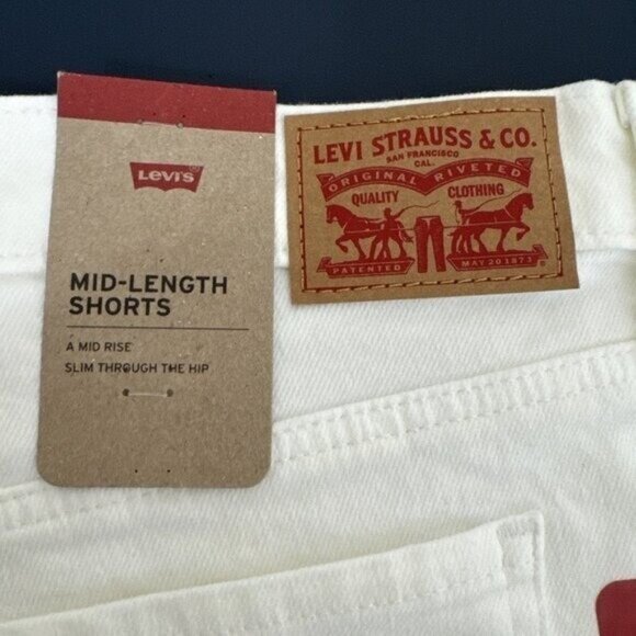 Levi’s Women's 32 Mid Length Midrise Denim Shorts Stretch Off White NWT 0601 - Picture 8 of 13